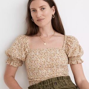 Madewell Hopewell Puff Sleeve Floral Crop Top NWT Size Small